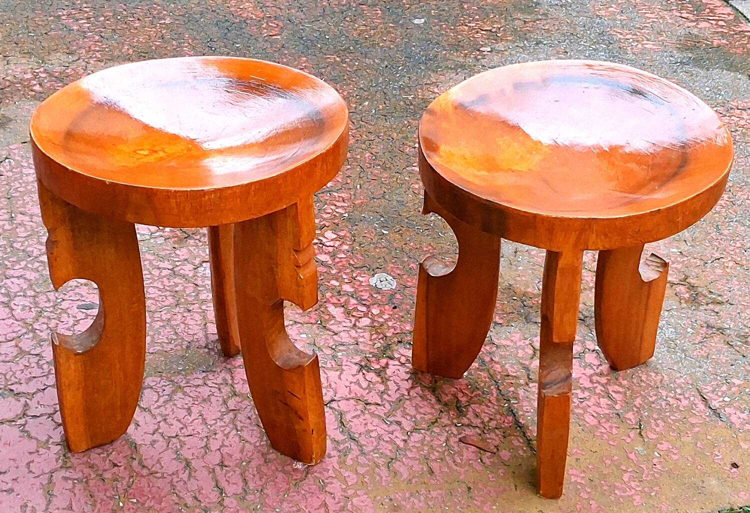 Pair of solid wood stools in African style