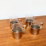 Vintage tea glasses RDA from East Germany by MUQ, Metallwarenfabrik Union Quedlinburg, set of 4.