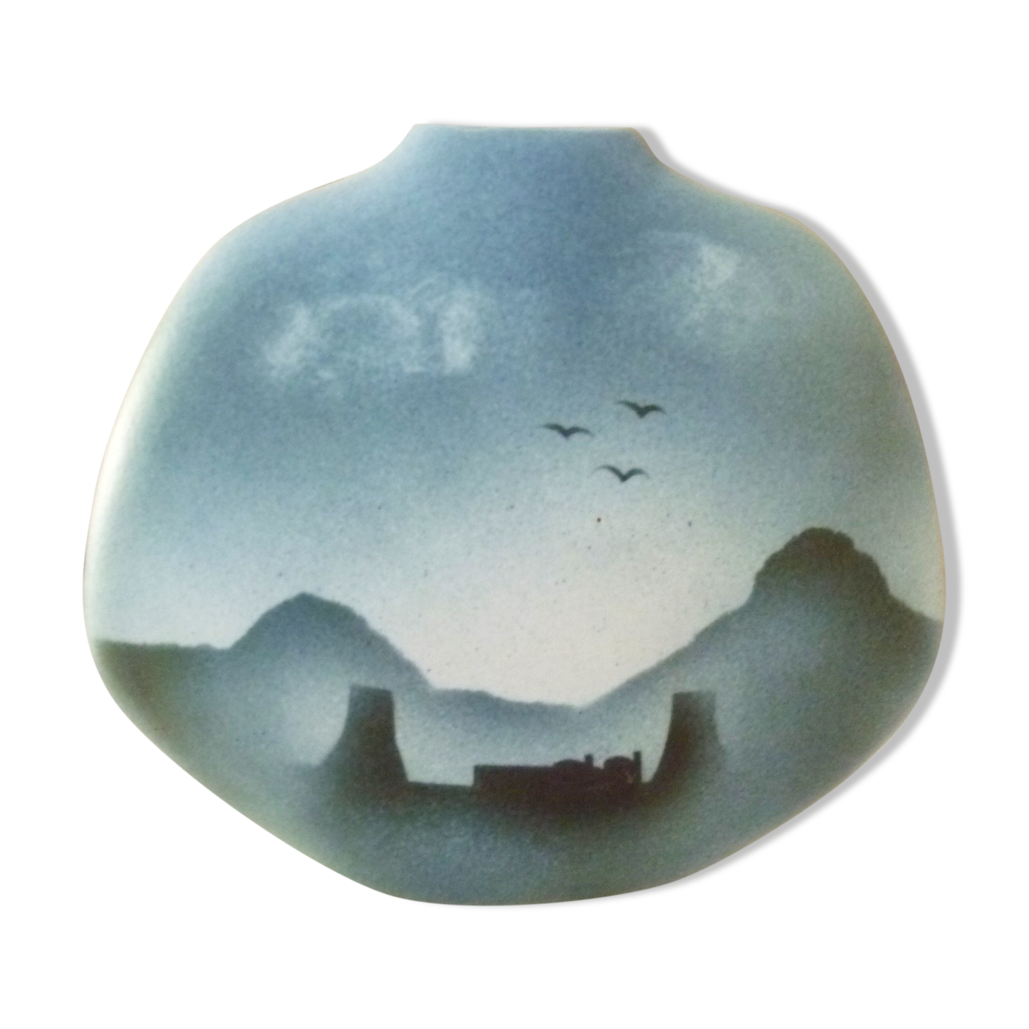 Lens vase designed by Yves Mohy, glazed ceramic by Virebent, 1970s