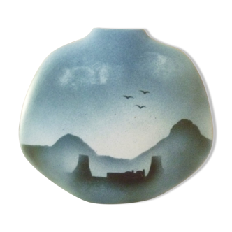 Lens vase designed by Yves Mohy, glazed ceramic by Virebent, 1970s