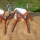 vintage wooden chairs with white faux leather