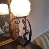 Art Deco period lamp wrought iron and pressed molded glass globe