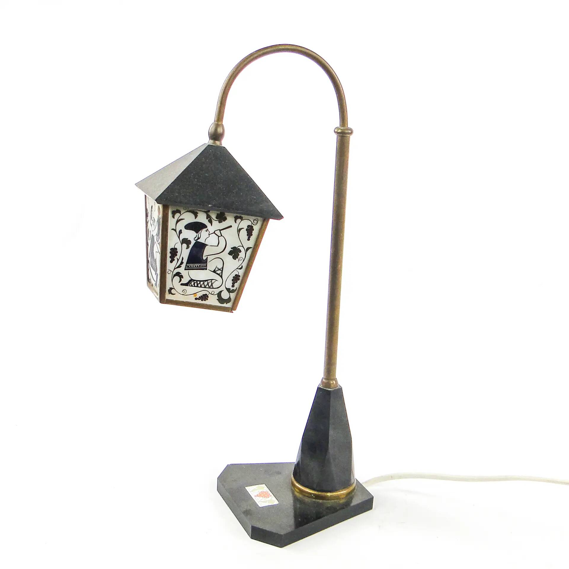 Folk table lamp, bakelite, brass, stone, USSR, 1950s