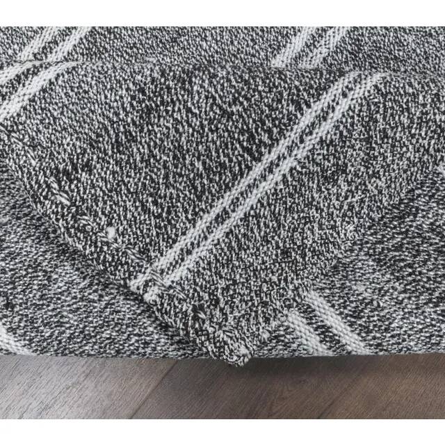 1970s Turkish flatweave handwoven grey white striped kilim rug 72x225