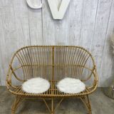 Vintage rattan bench
