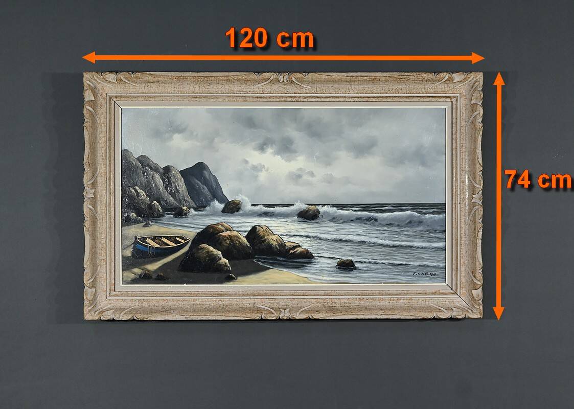Grande Huile sur Toile Marine signée F. Carbu – XXe