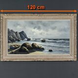 Large Oil on Marine Canvas signed F. Carbu – 20th