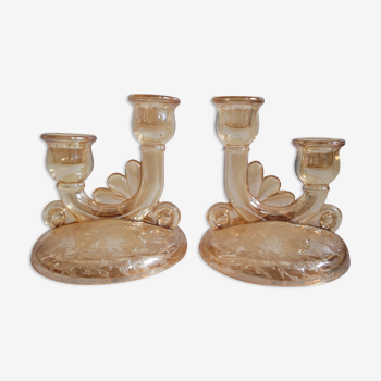 DuO pink glass candle holders