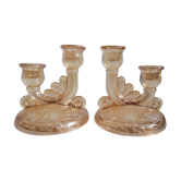 DuO pink glass candle holders