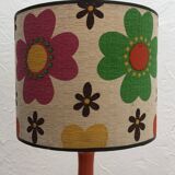 Lampe orange et abat-jour motif fleuri années 1970