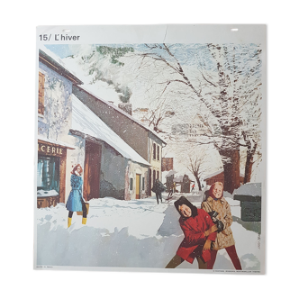 School poster Yves Thos number 15 vintage post years 50/60