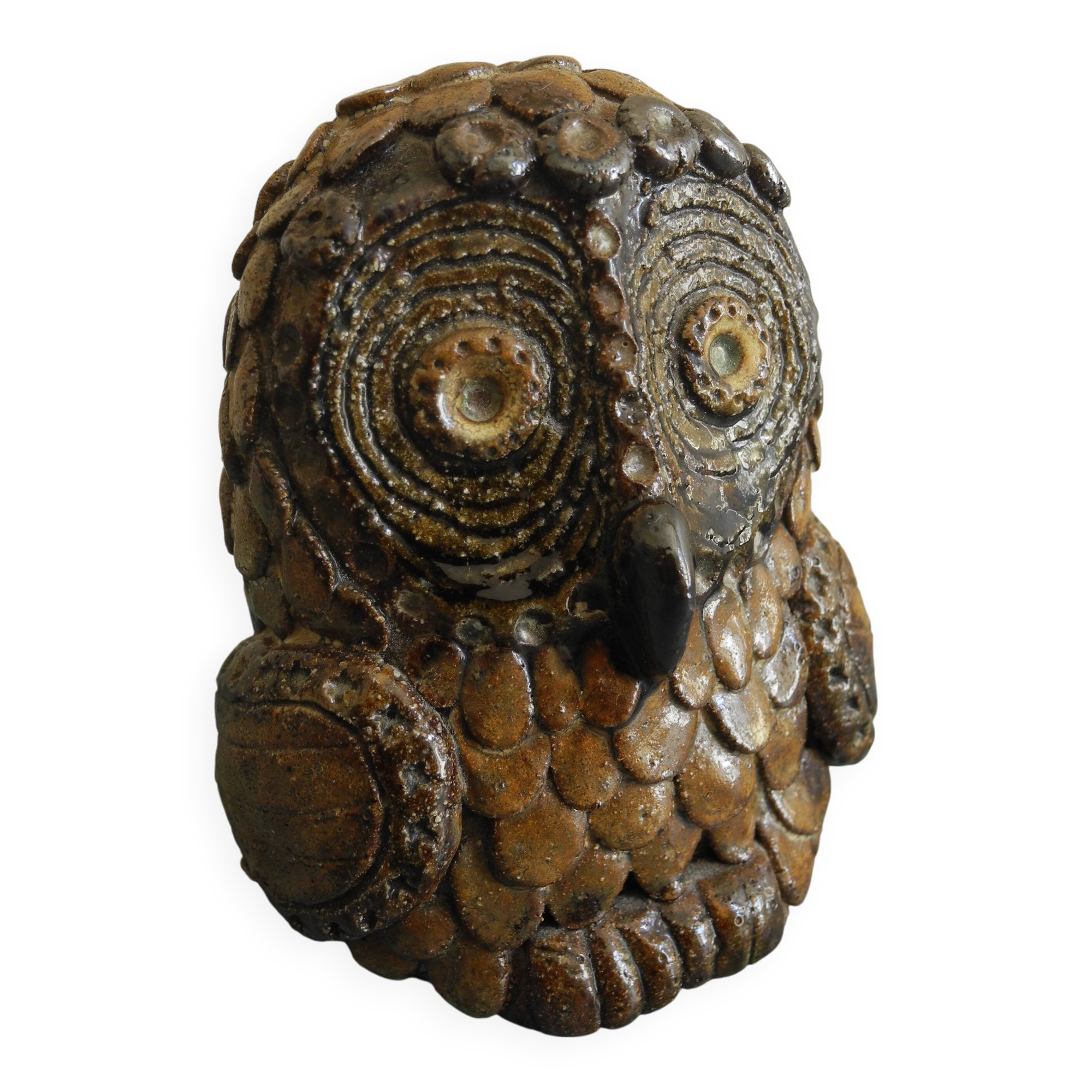 Ancienne sculpture chouette céramique terre cuite old ceramic owl statuette