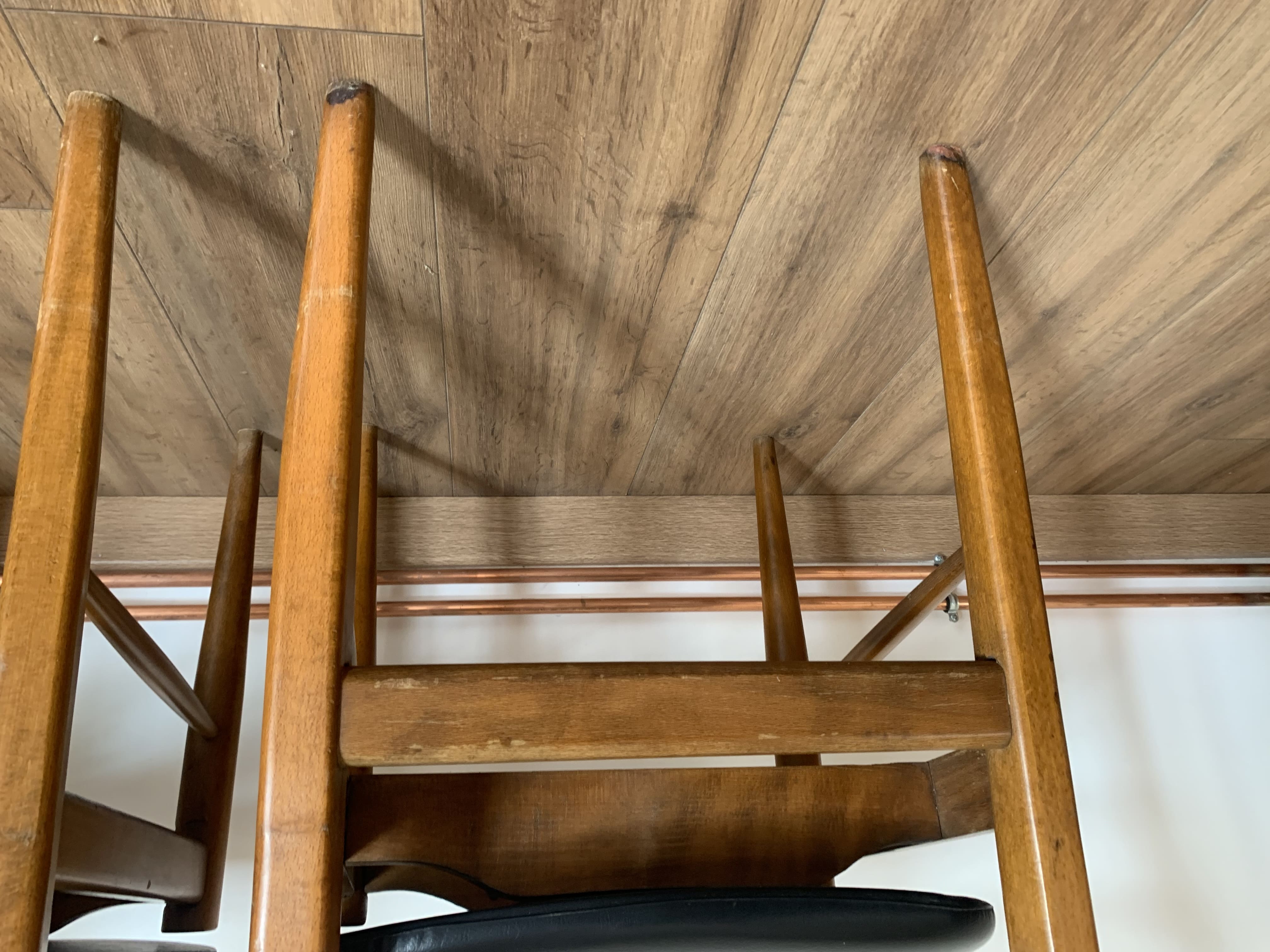 Series of 4 wooden & imitation leather chairs