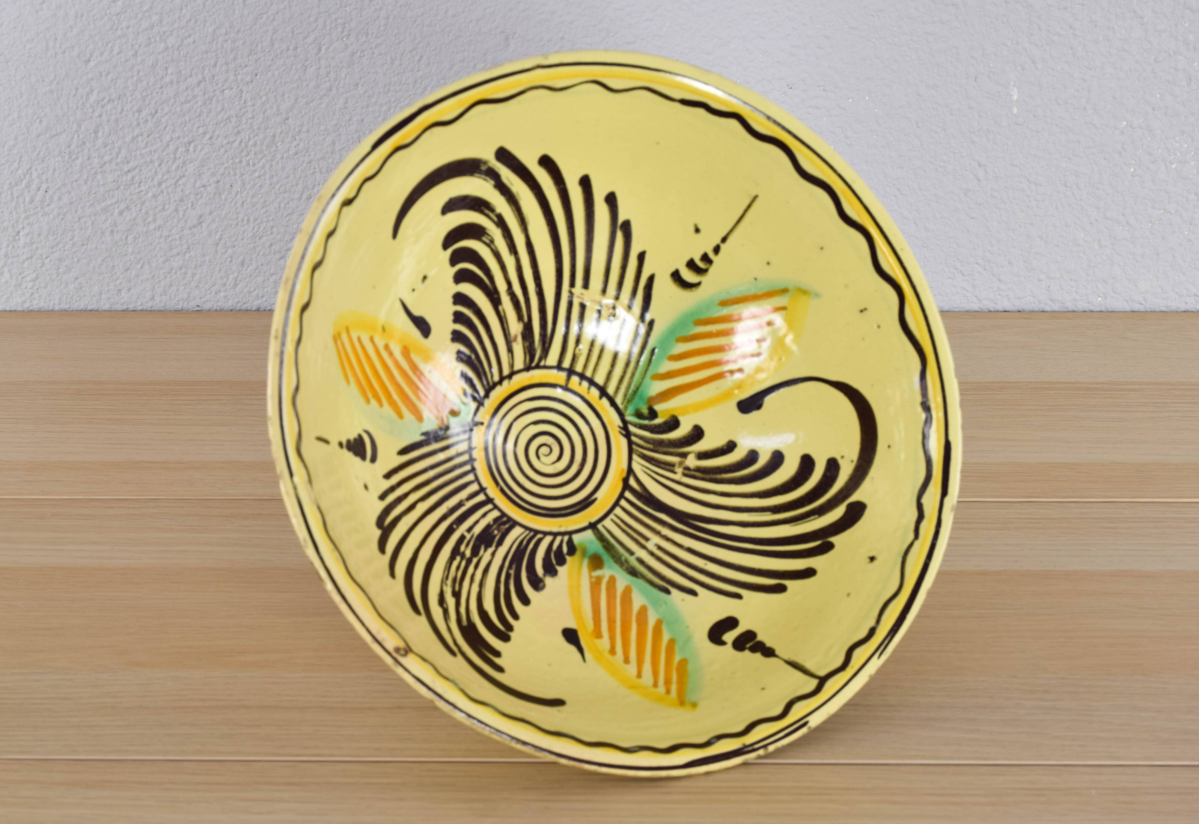 Antique Puente de Arzobispo Talavera Handmade Ceramic Glazed Lebrillo Bowl