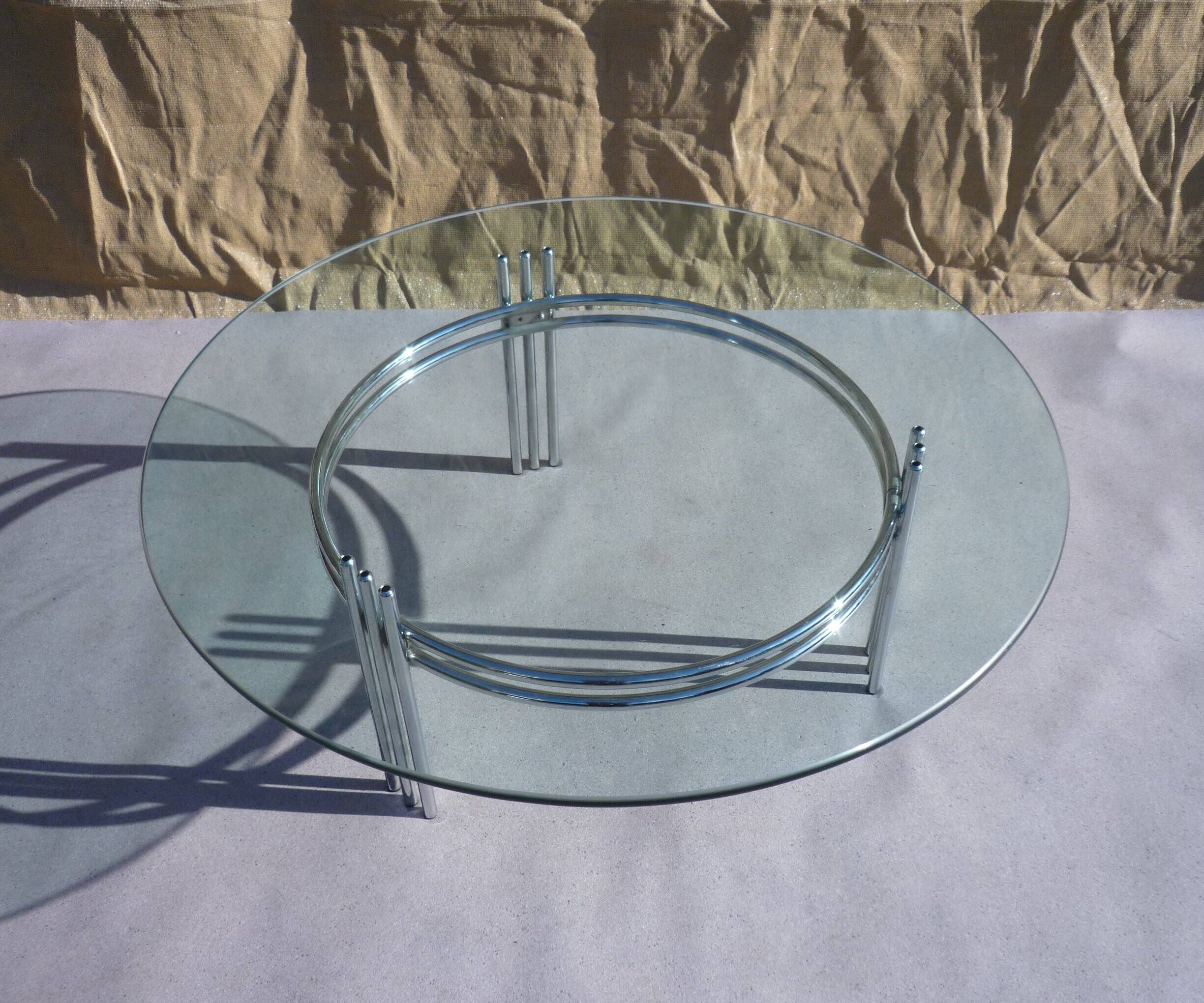 Chrome and glass tripod coffee table