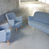 Set sofa and 2 armchairs vintage 50/60s organic fabrics vintage original