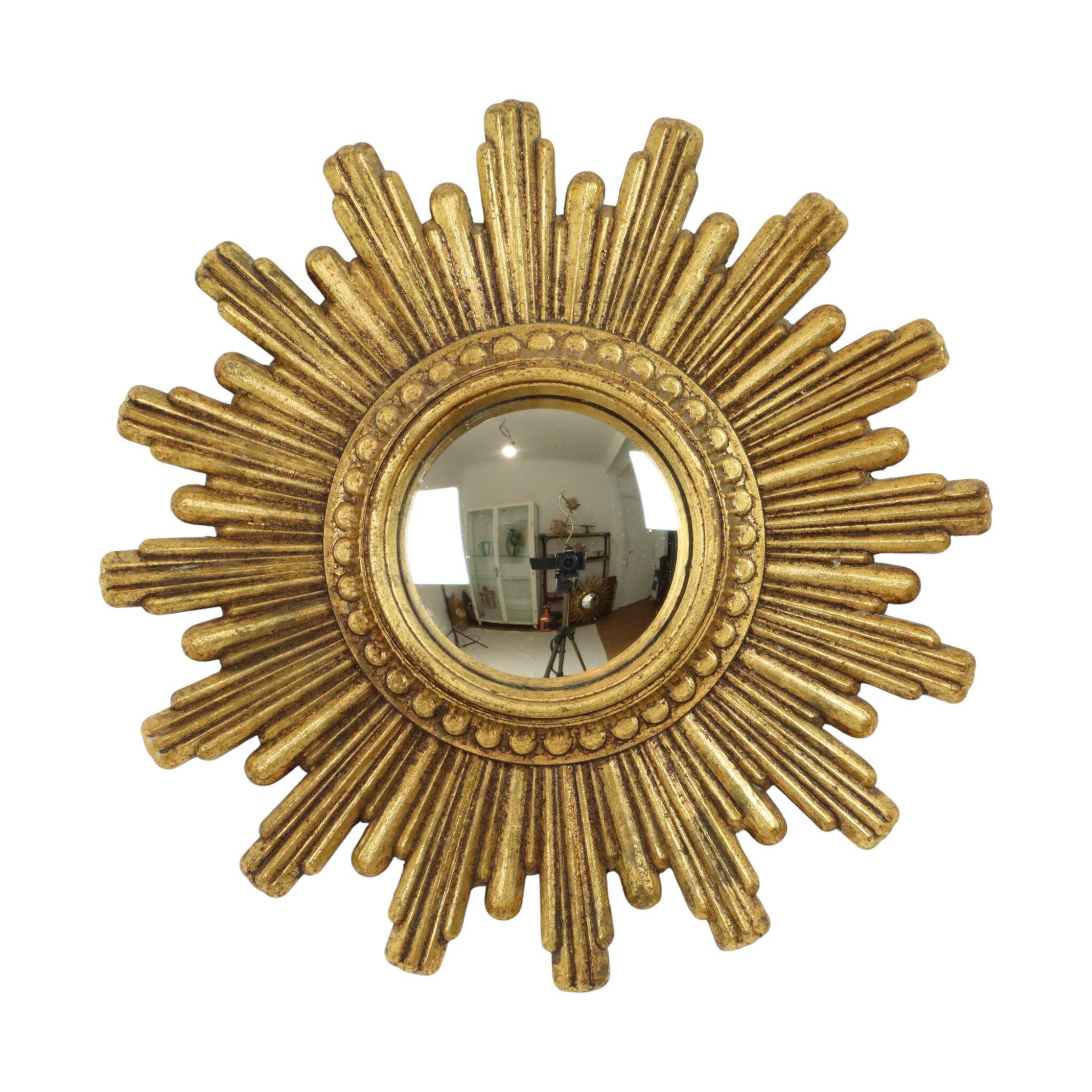 Small Sun Mirror Sunburst Mirror Gold Convex 24cm
