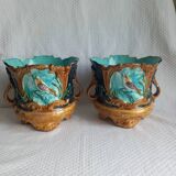 Pair of antique cache-pots in majolica – Art Nouveau 19th century