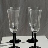4 large Luminarc Octime vintage octagonal champagne flutes with black foot