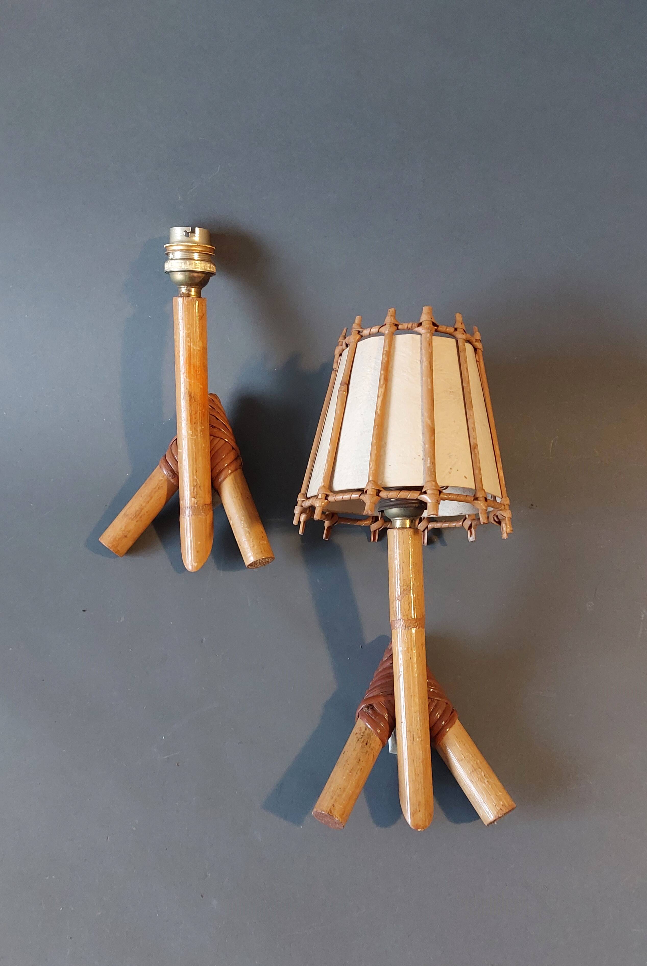 Pair of bamboo and rattan wall lights 1960/1970.
