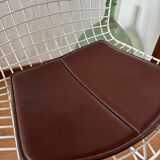 Harry Bertoia White Wire Chair with Leather Cushion