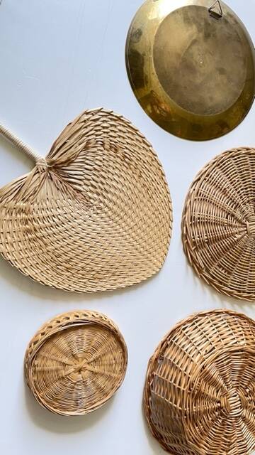 VINTAGE Wicker and Brass Wall COMPOSITION