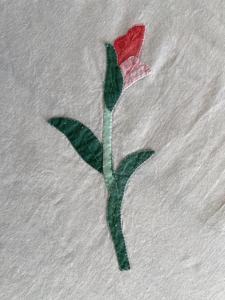 Nappe vintage 80's avec fleurs en appliqué - coton - 150x200 cm