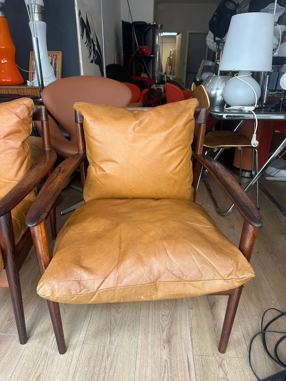 Pair of PJ 56 Grete Jalk armchairs in Rio rosewood, 60s