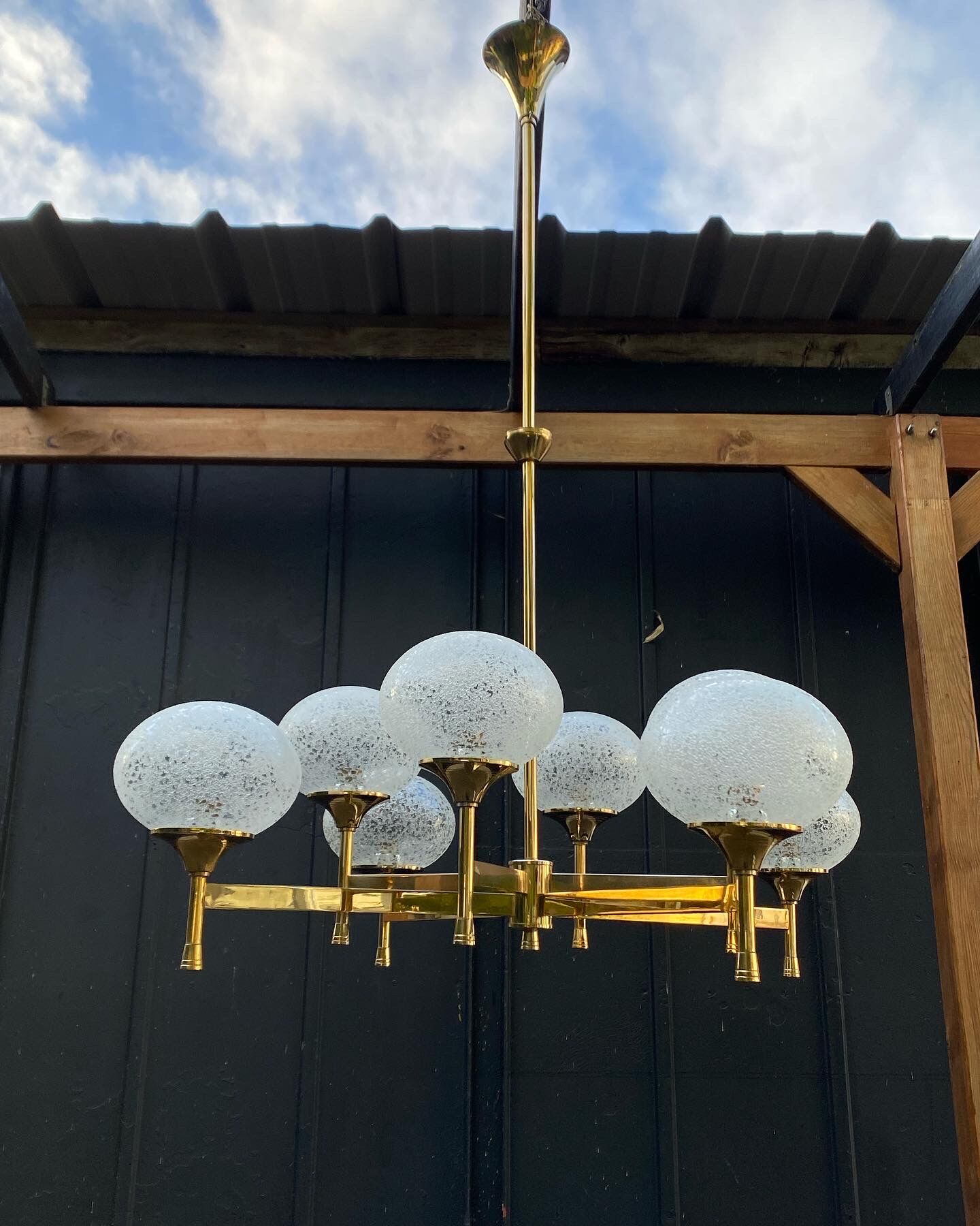 Lustre doré 8 globes vintage 1970