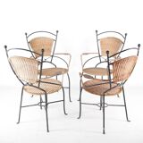 Pair of iron and rattan armchairs