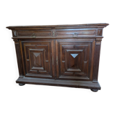 Low buffet in Louis XIII style made of solid walnut – Panels in "Pointe de Diamant"