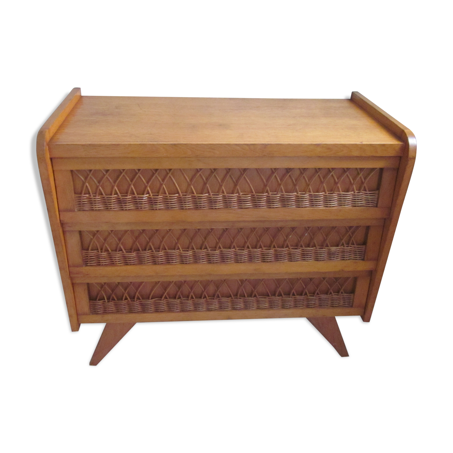 Vintage wood and rattan dresser
