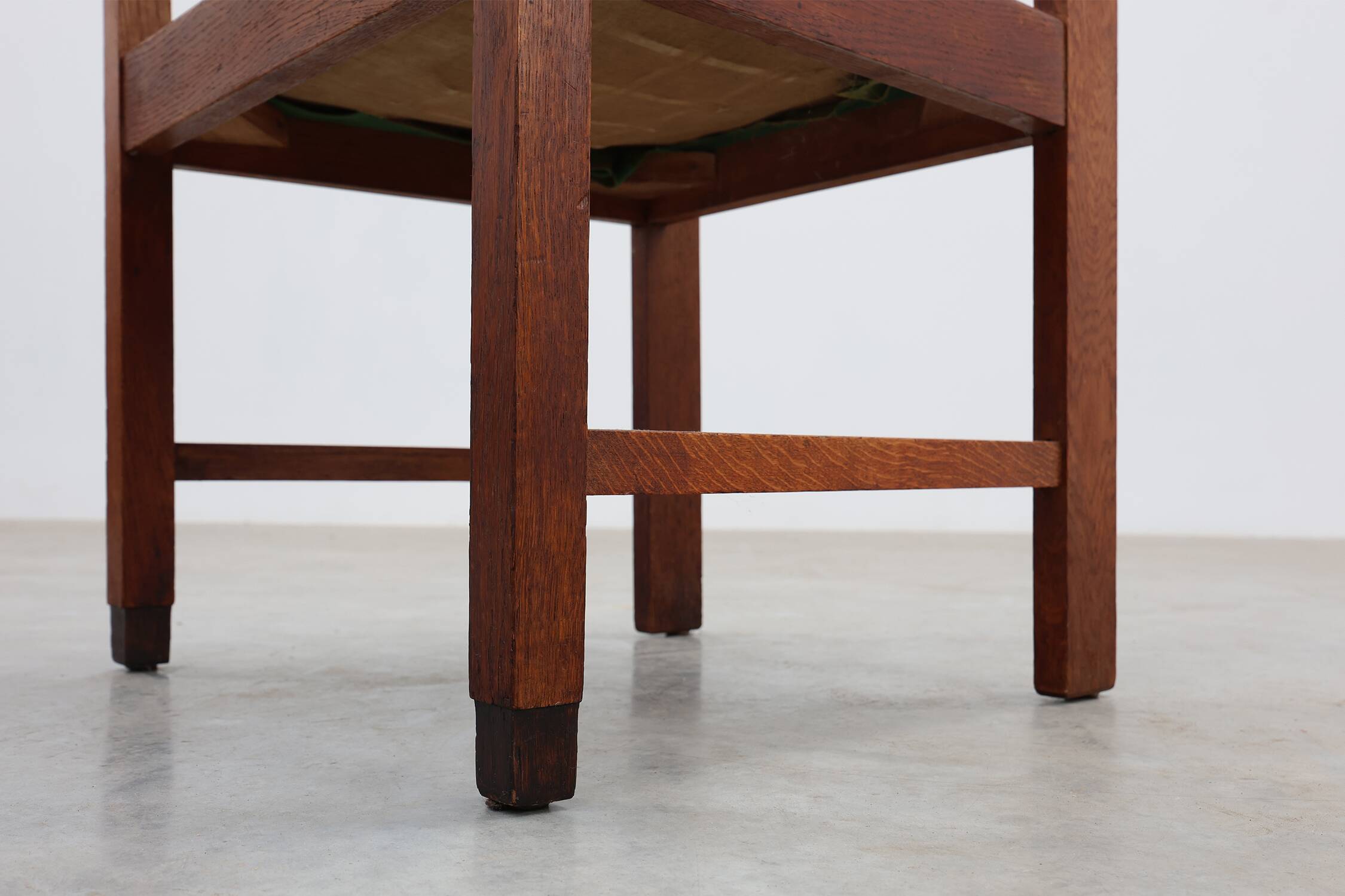 Amsterdamse school oak and velvet side chair, The Netherlands 1920s