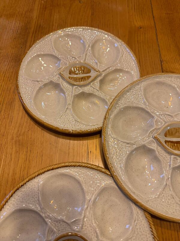 Lot de 5 assiettes à huîtres Saint-Clément France n°4589 – Faïence