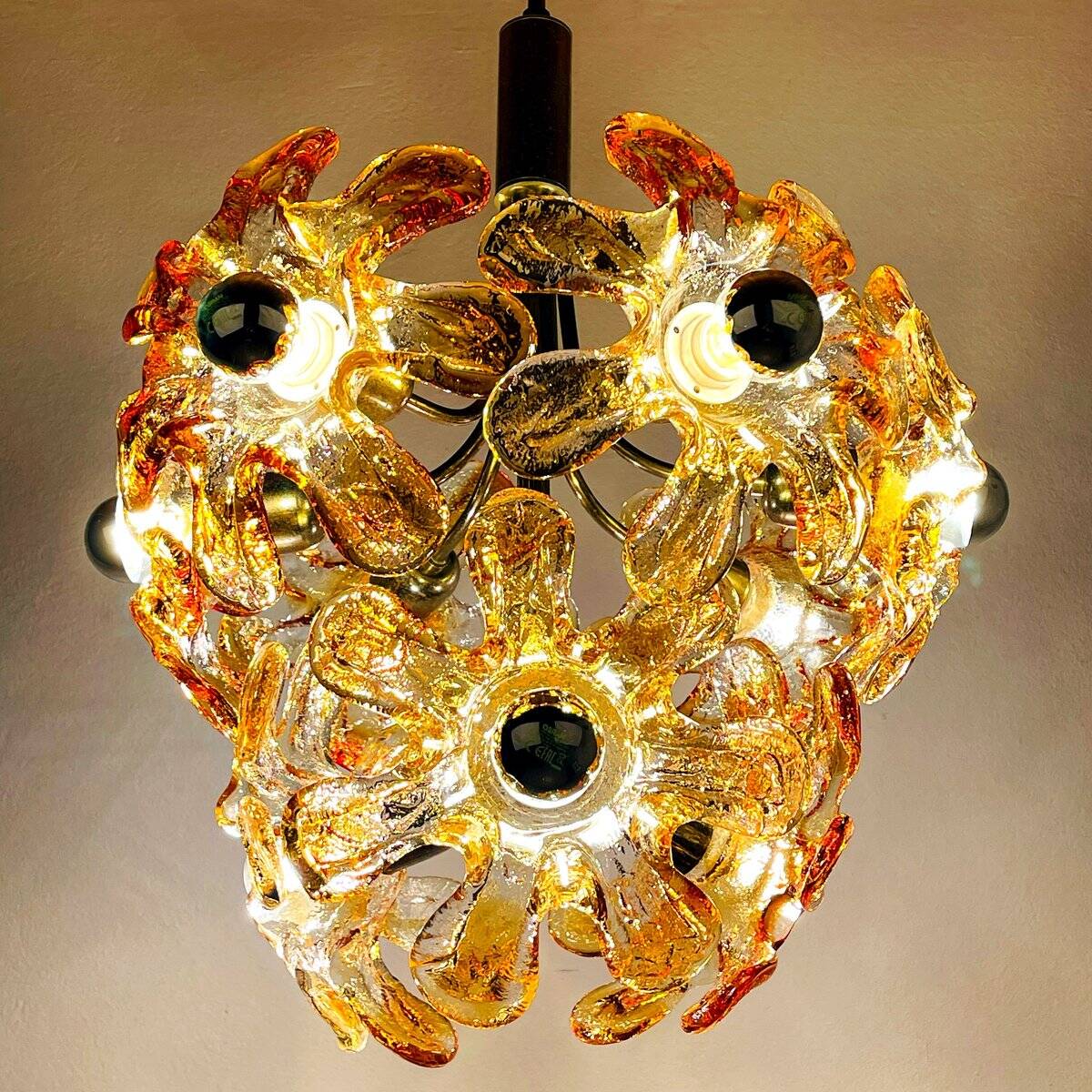 Mid-Century Murano Amber Chandelier by Mazzega, Italy, 1970s