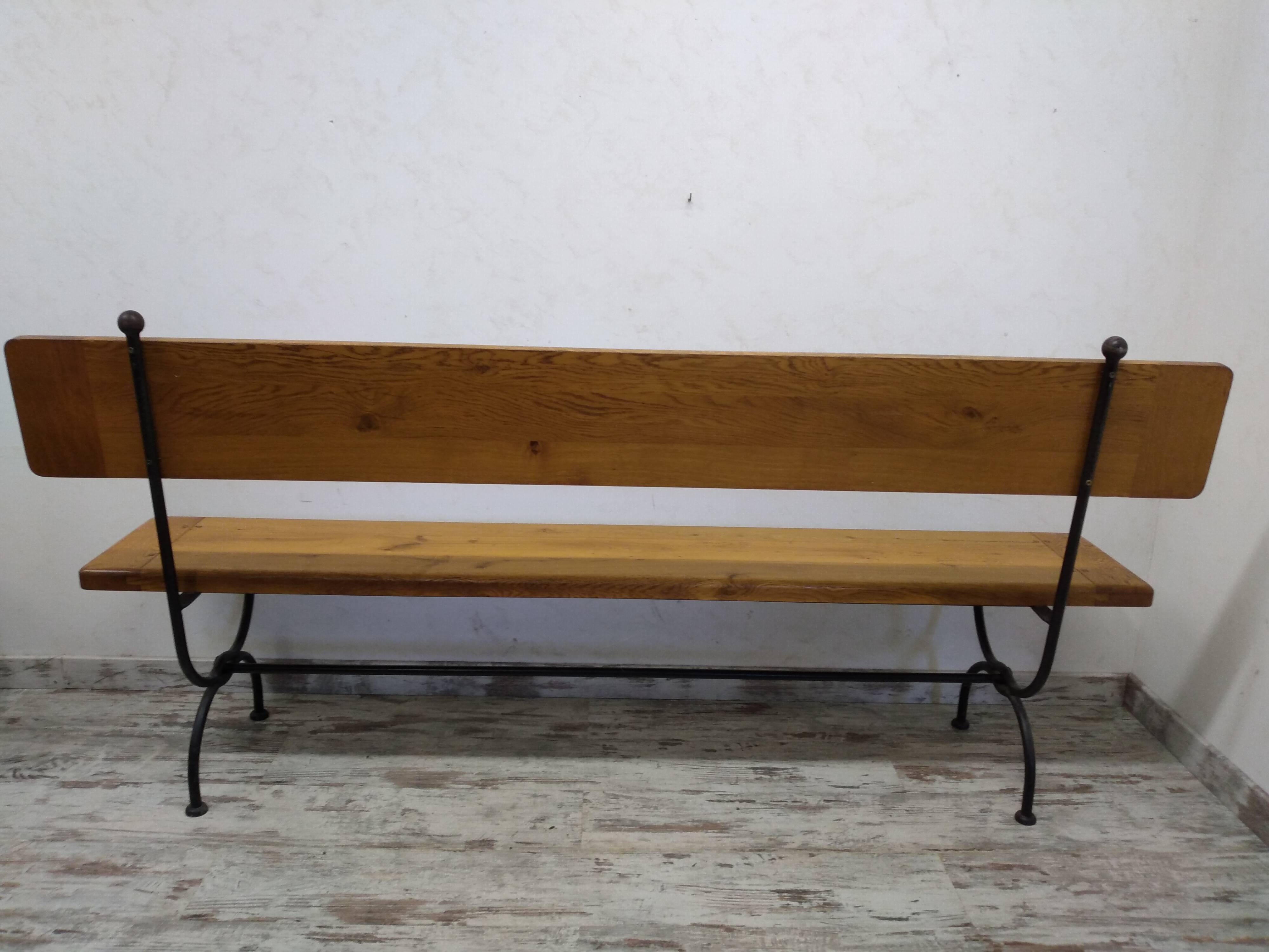Oak and wrought iron bench