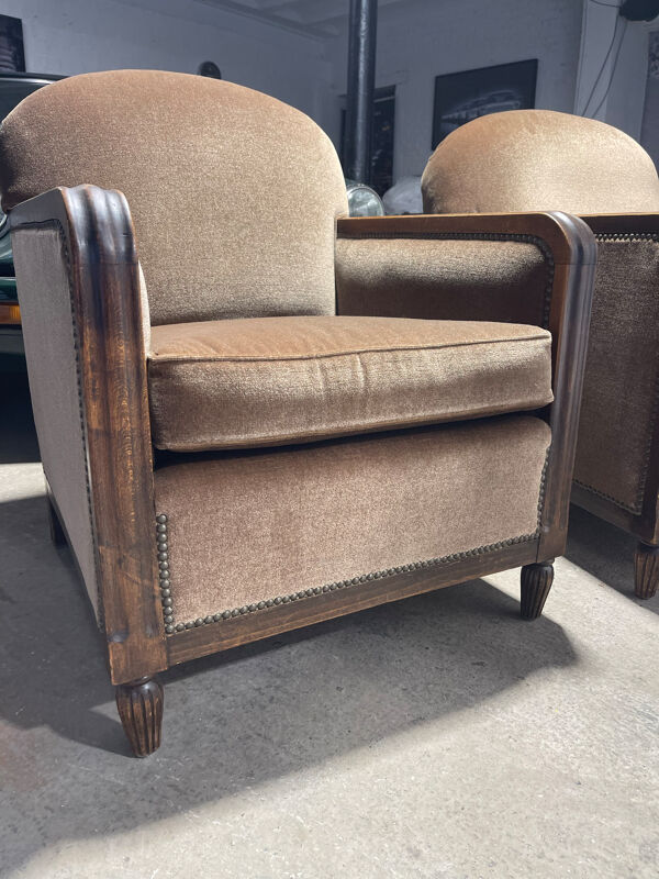Paire de fauteuils Art Déco'', ''Velours taupe'', ''Années 30 / 40'', ''Styl