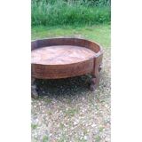 Round living room teak coffee table