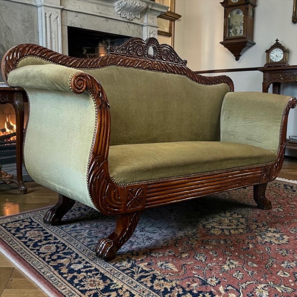 Vintage green baroque sofa / two-seater sofa