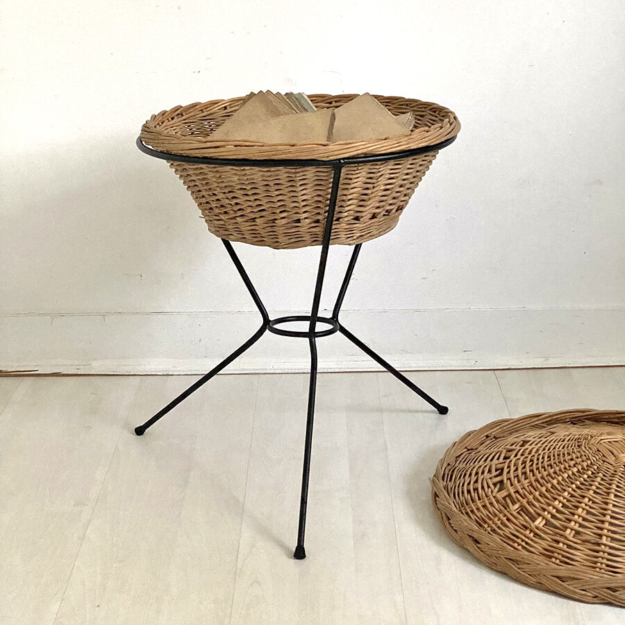 60's vintage metal wicker basket on a metal base