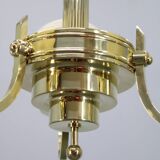 1930s Art Deco brass chandelier with textured glass globes, Czechoslovakia