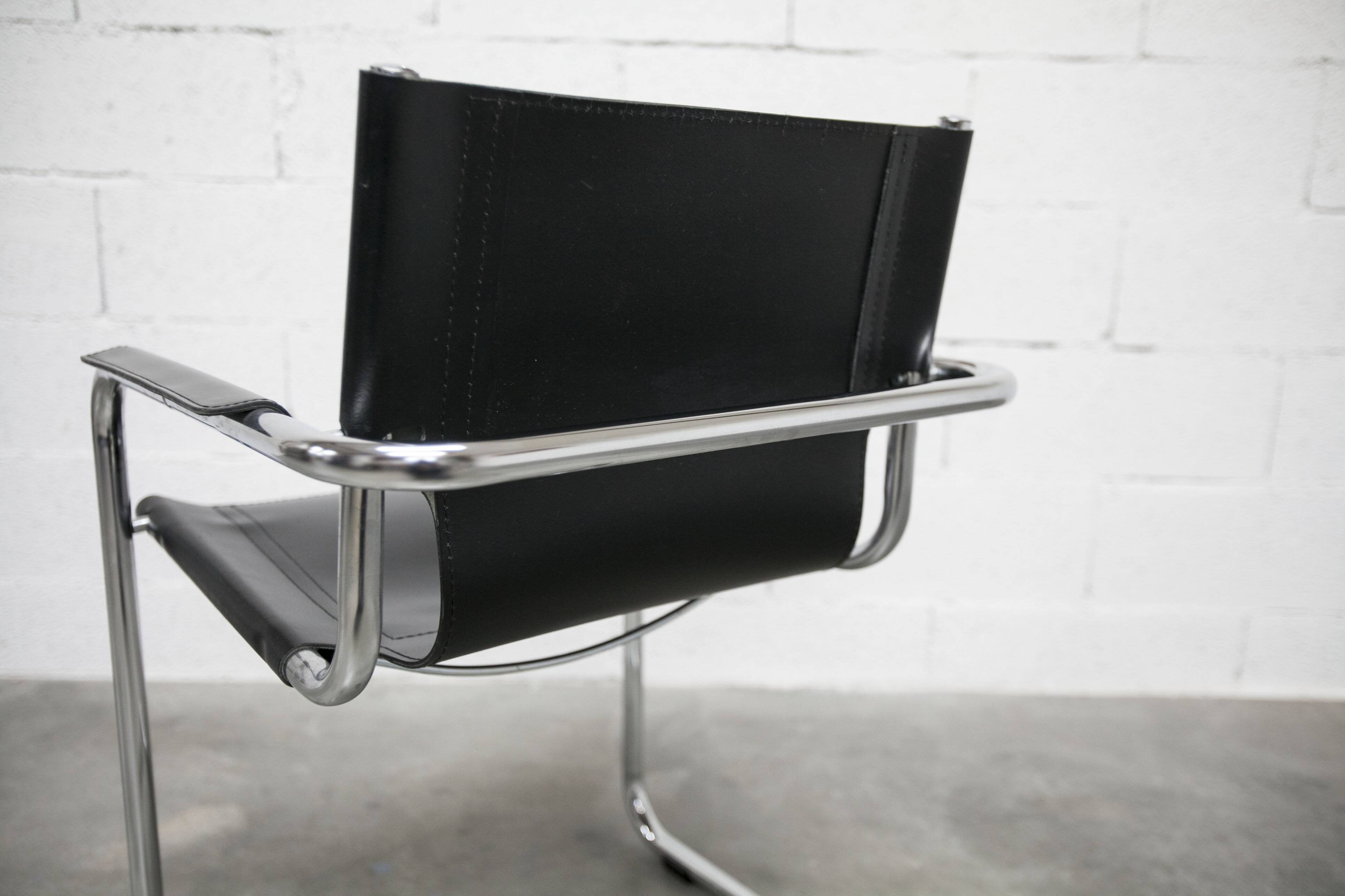 Bauhaus 1970s cantilever armchair in black leather