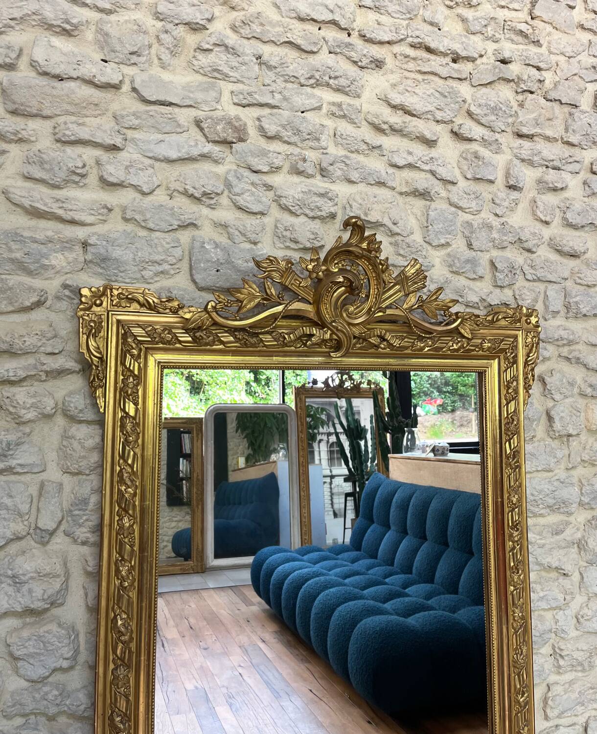 Sublime gilded pediment mirror with gold leaf 161cm