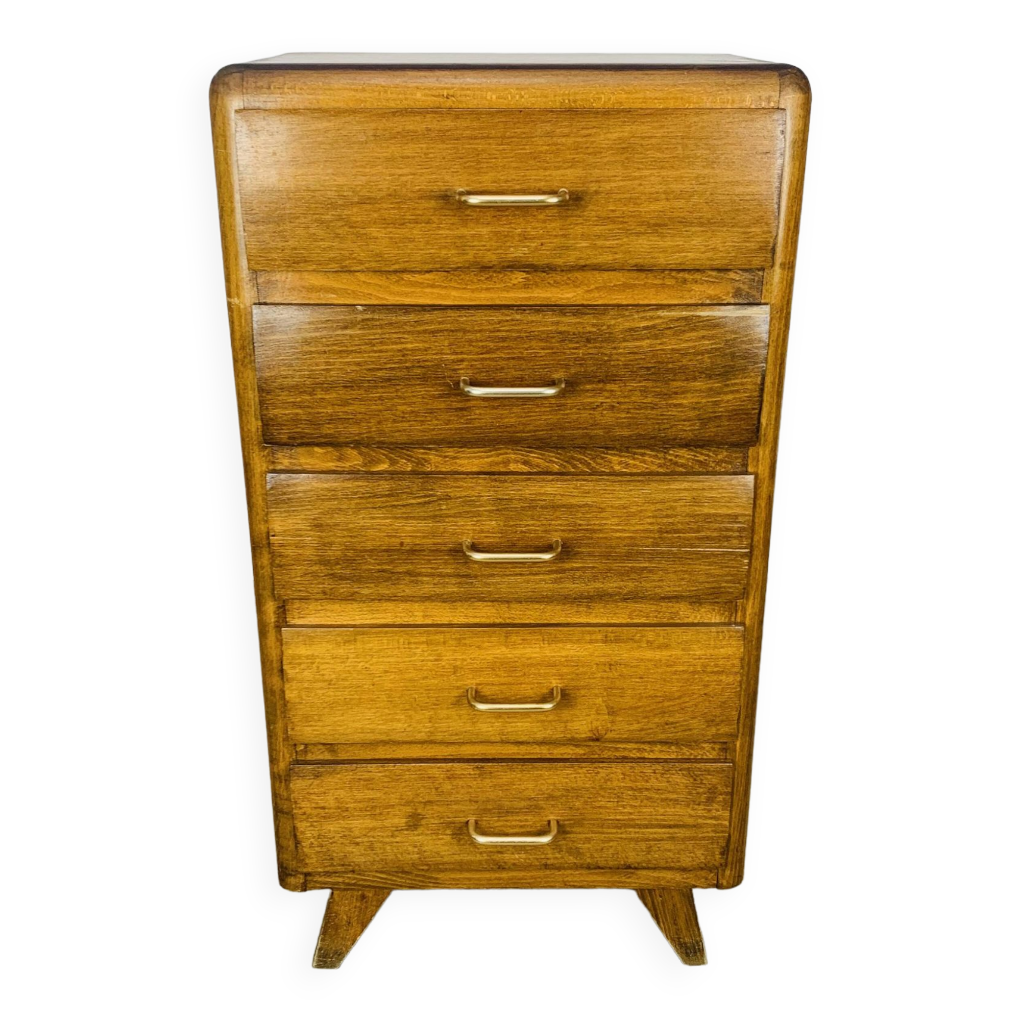 Commode chiffonnier pied compas, années 50, bois