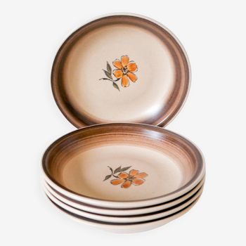 Set of 5 Gien stoneware soup plates with flowers 1970