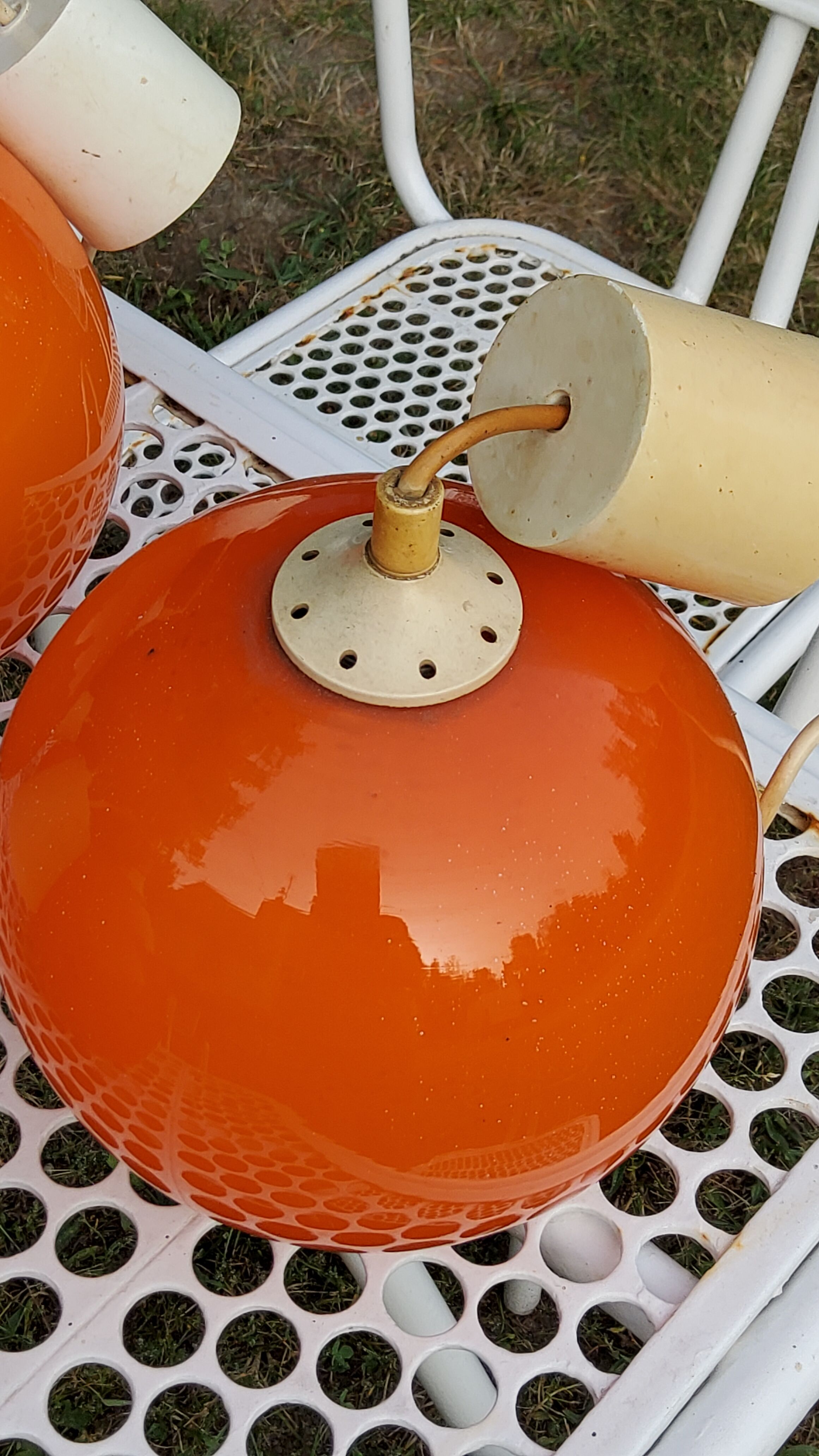 Set of 5 orange glass ball pendants from the 70s