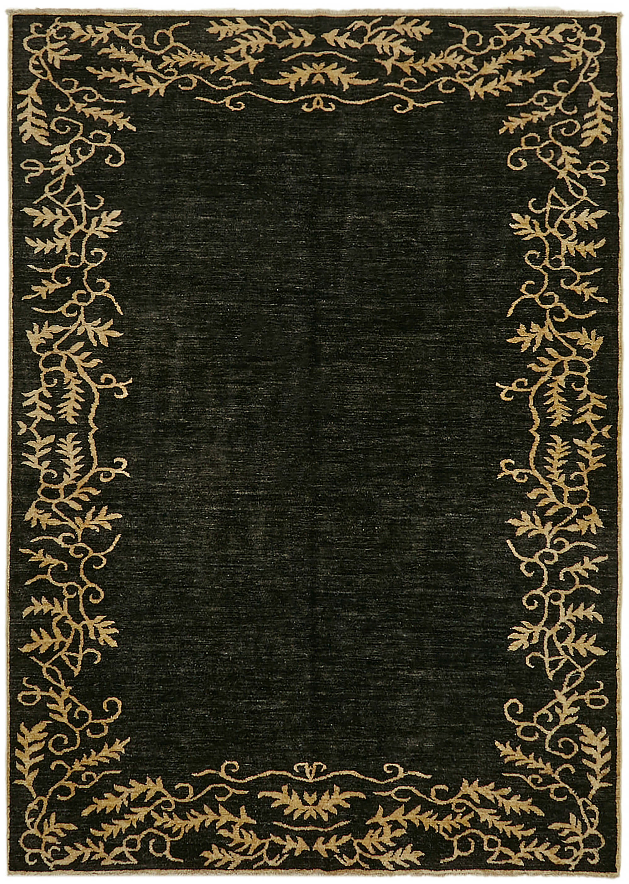 Hand-knotted anatolian antique 1970s 213 cm x 298 cm black wool carpet