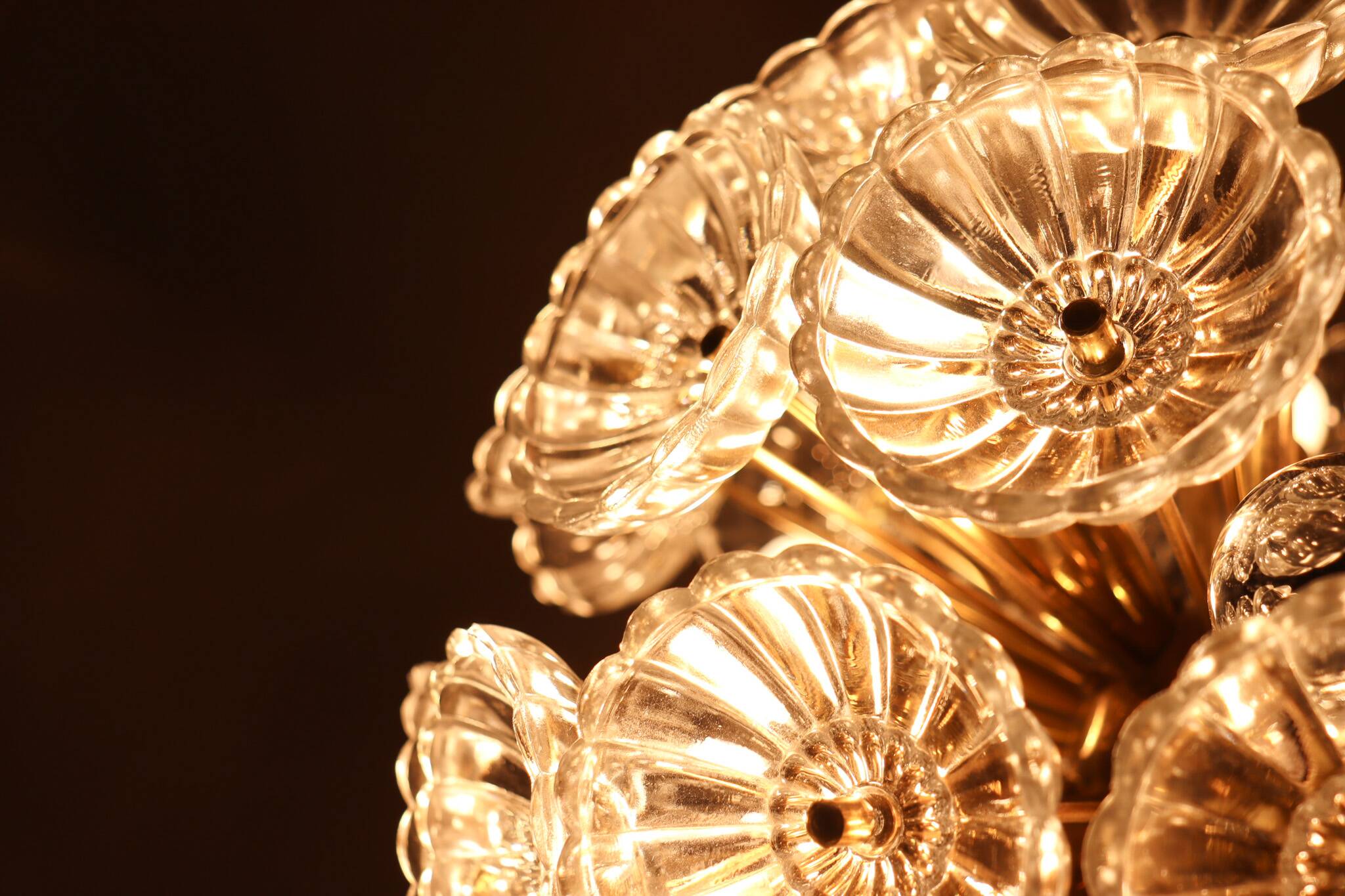 Space Age Sputnik ceiling chandelier/ceiling lamp with crystal flowers, Germany, 1970s