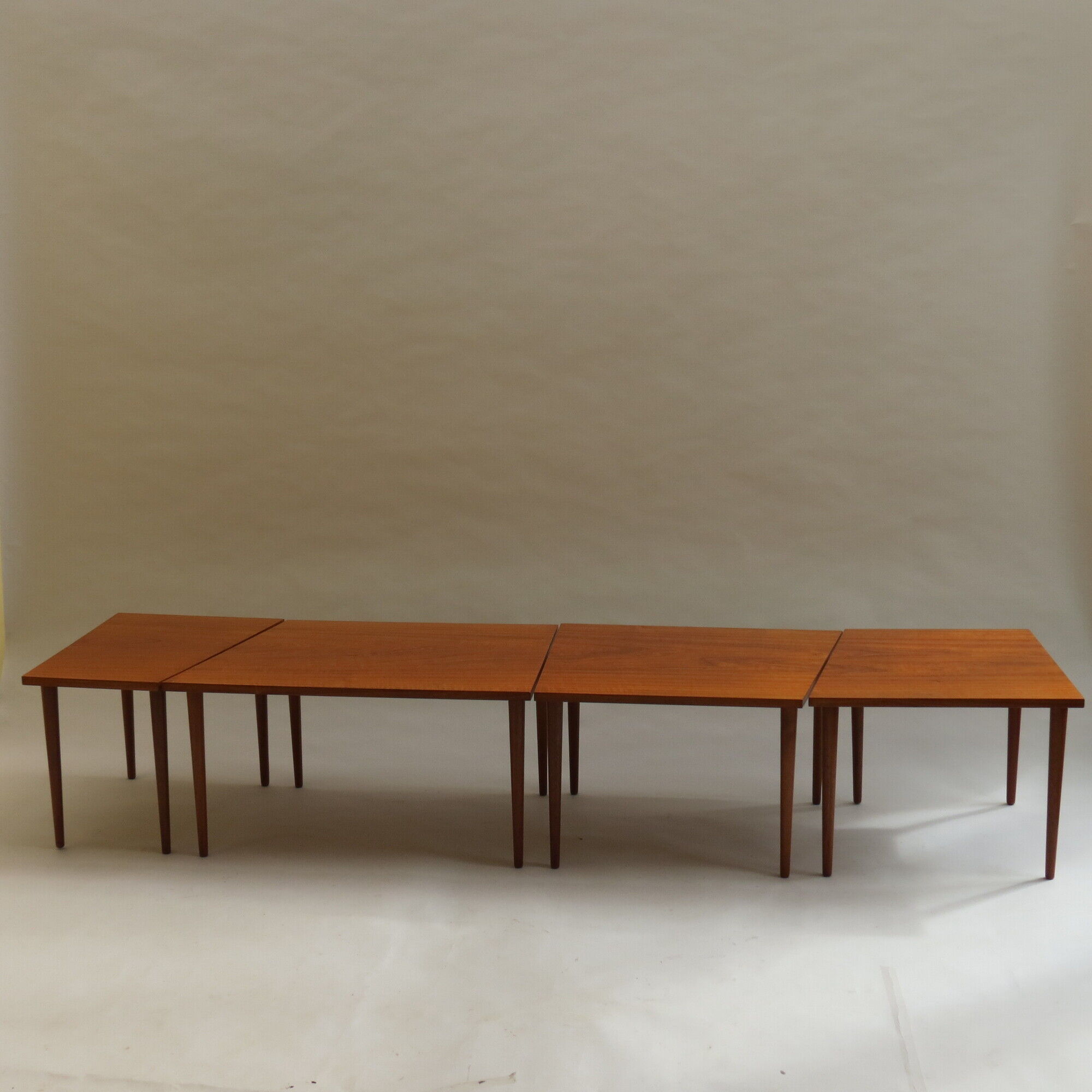 Scandinavian long teak coffee table set of 4 nest of tables 1960s