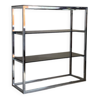 Vintage chrome and smoked glass bookcase shelf